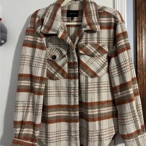 Women's Plaid Utility Jacket - Cream & Brown